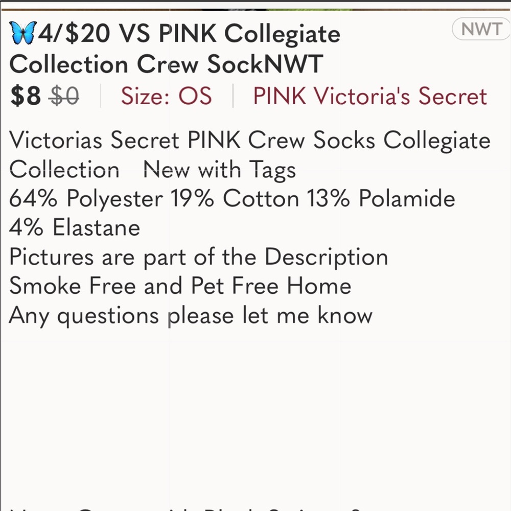 💕SOLD💕4/$20 VS PINK Collegiate Collection Crew - Picture 3 of 3